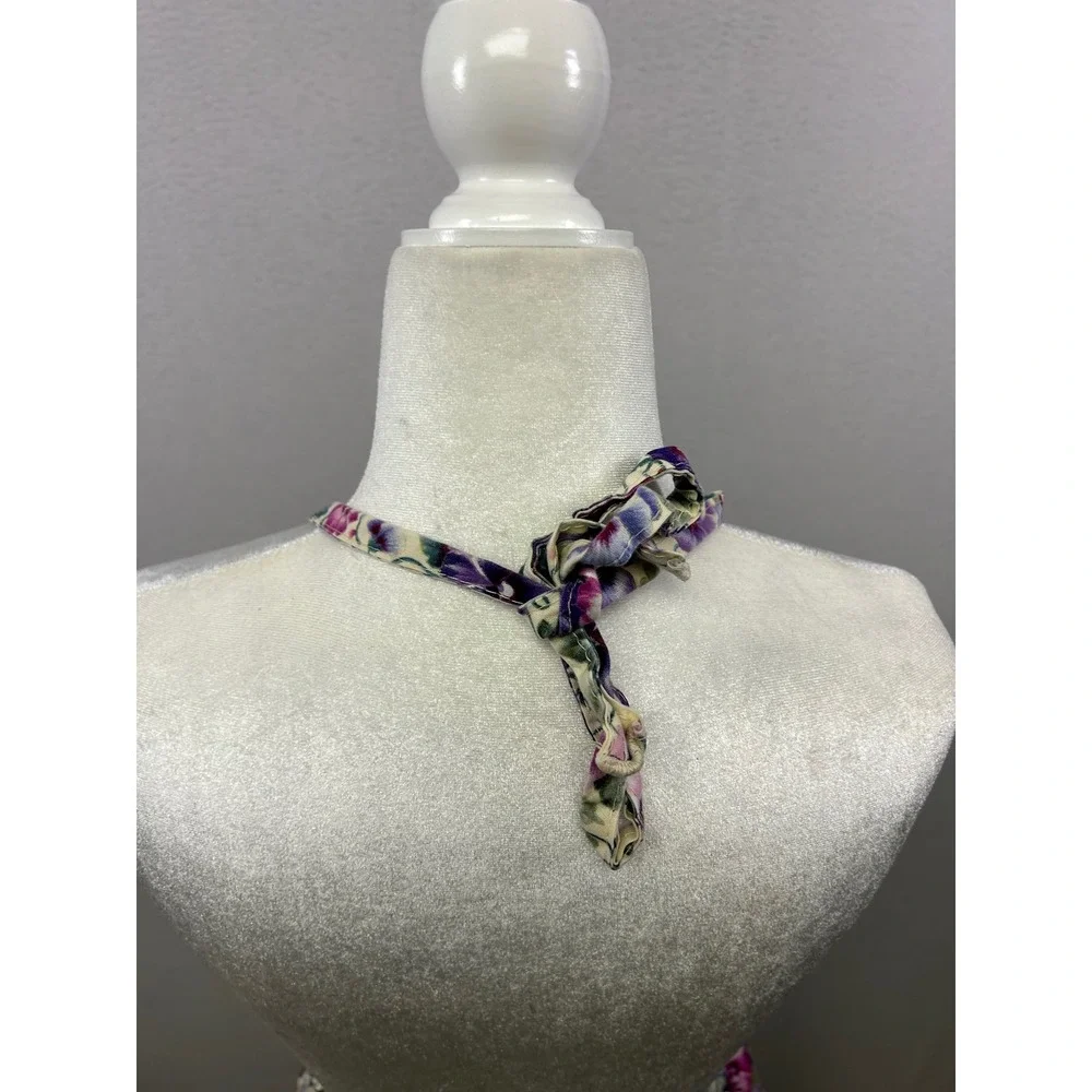 Cottagecore Grandma Womens Purple Floral‎ Pansy Halter Neck Tie Waist Apron
